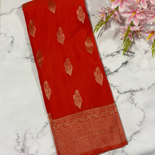 Orange Banarasi Semi Matka Silk Saree
