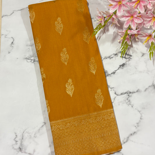 Yellow Banarasi Semi Matka Silk Saree