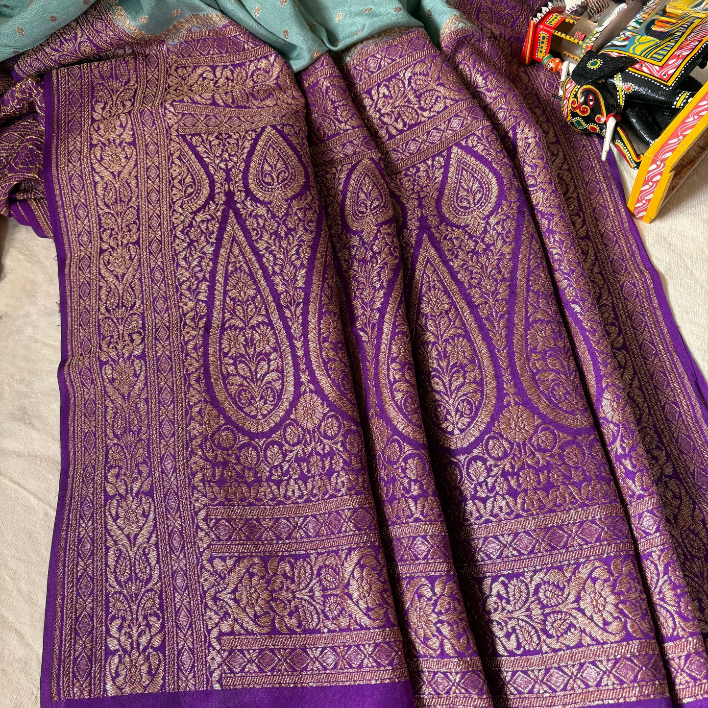 Pastel Green Banarasi Pure Crepe Saree