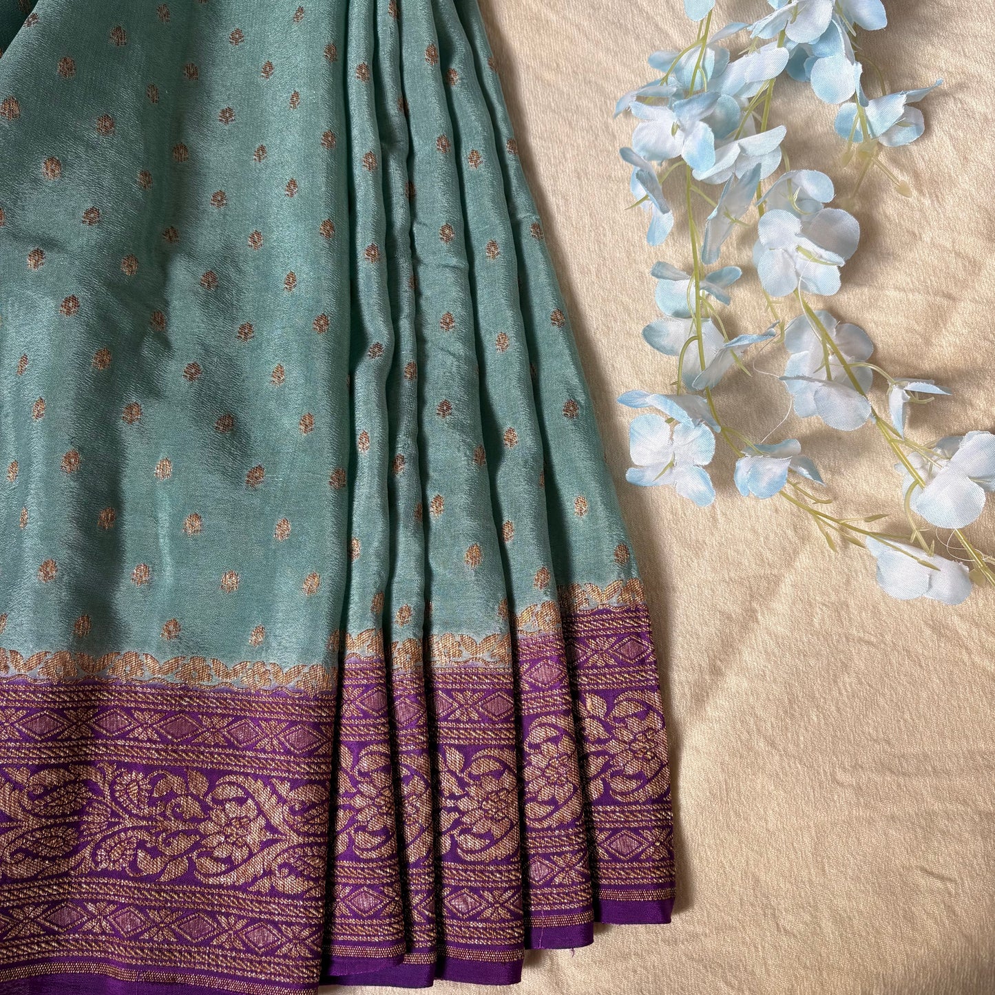 Pastel Green Banarasi Pure Crepe Saree