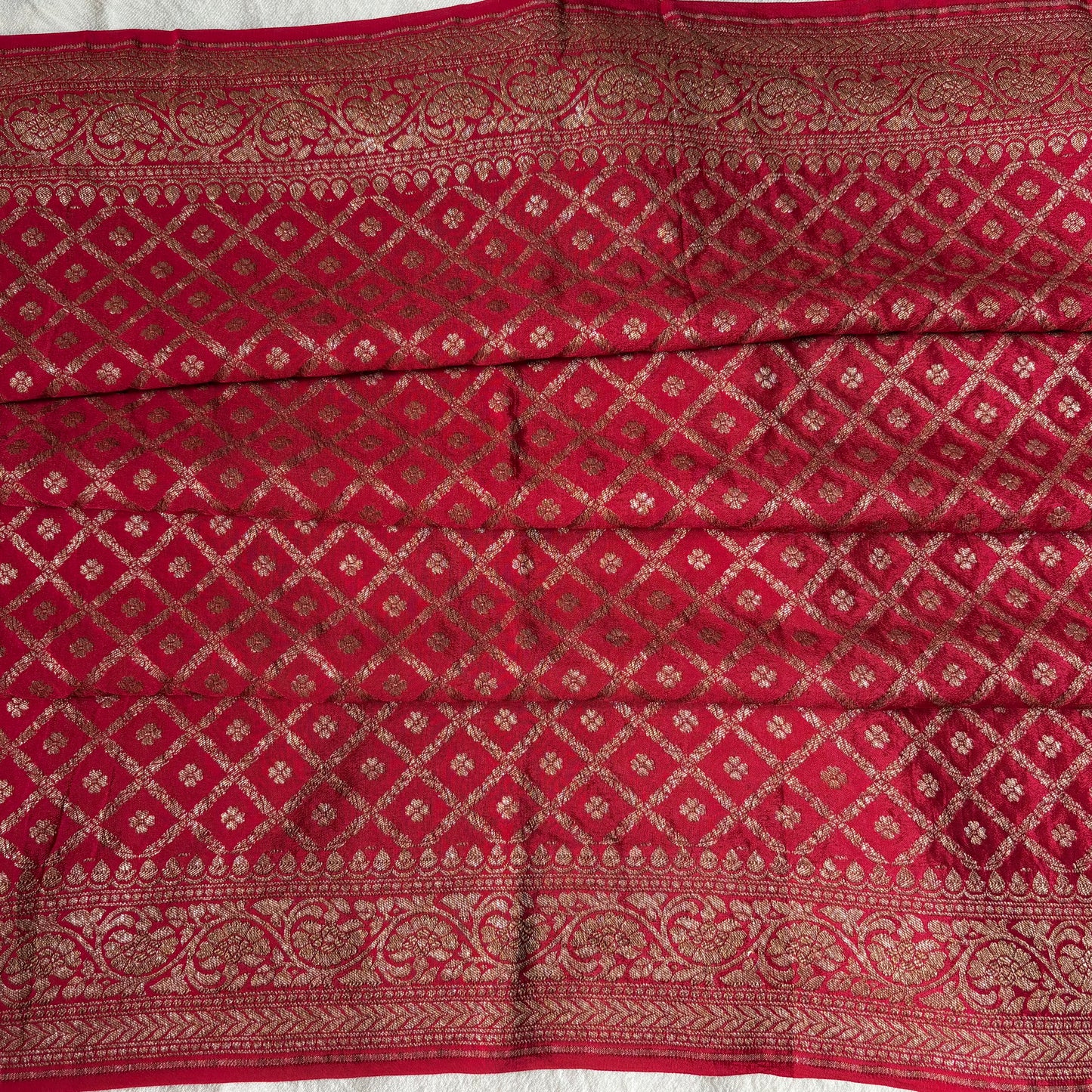 Red Banarasi Pure Crepe Saree