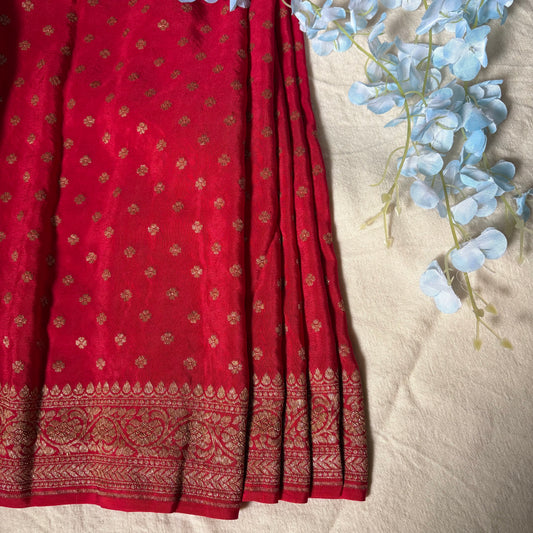 Red Banarasi Pure Crepe Saree