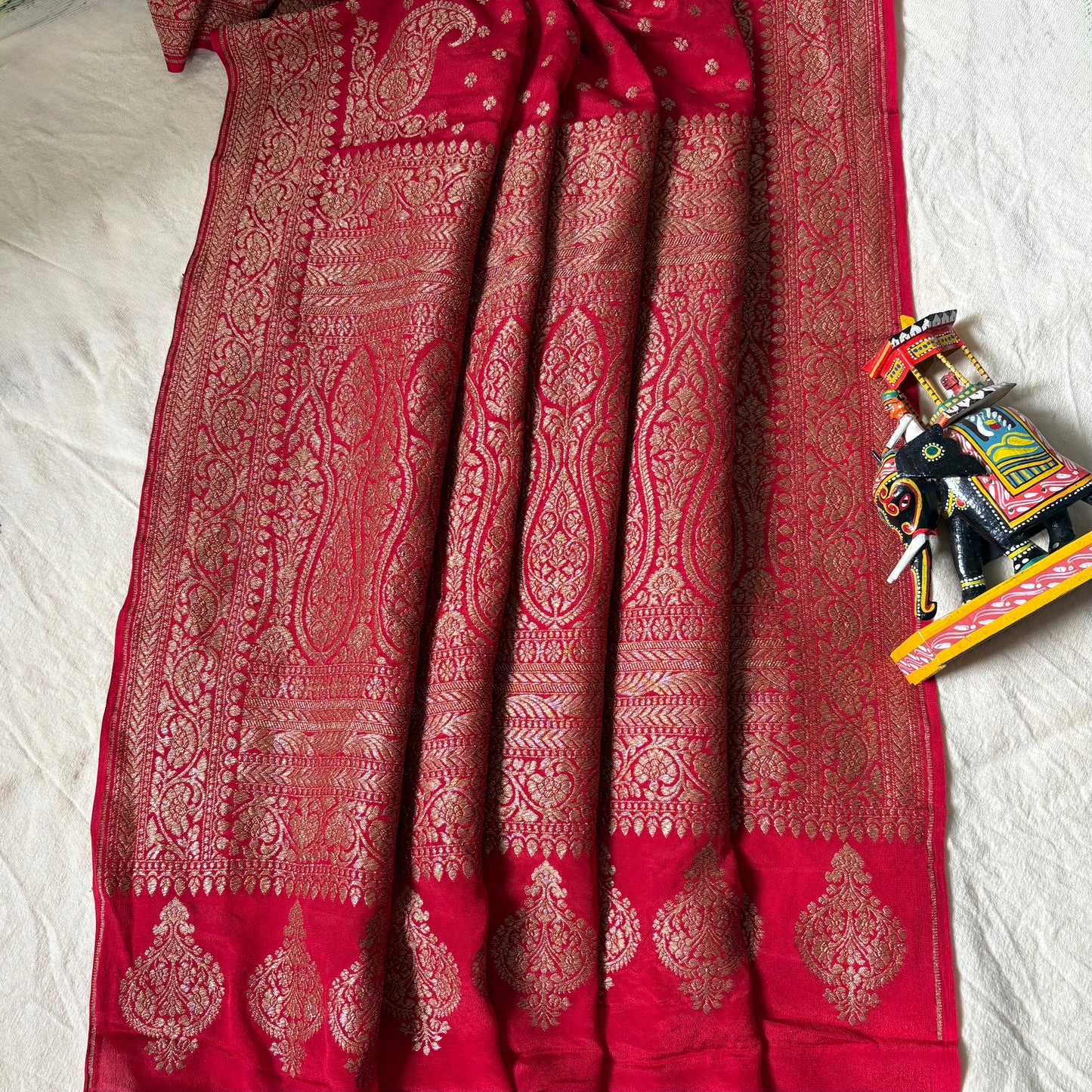 Red Banarasi Pure Crepe Saree