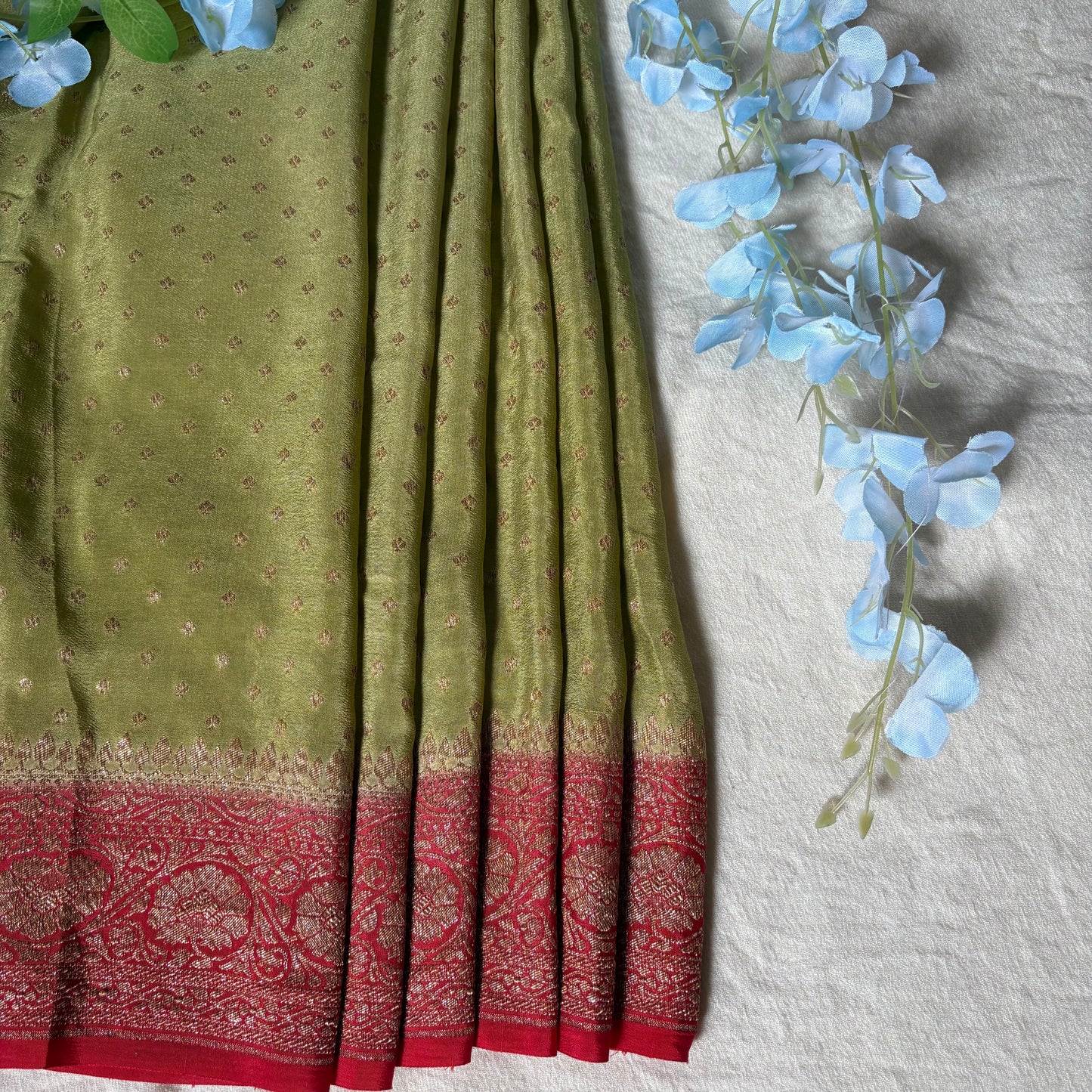 Pista Green Banarasi Pure Crepe Saree