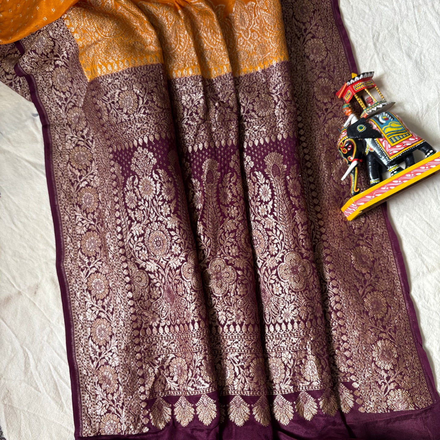 Mustard Yellow Banarasi Pure Crepe Saree