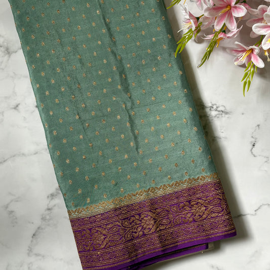 Pastel Green Banarasi Pure Crepe Saree