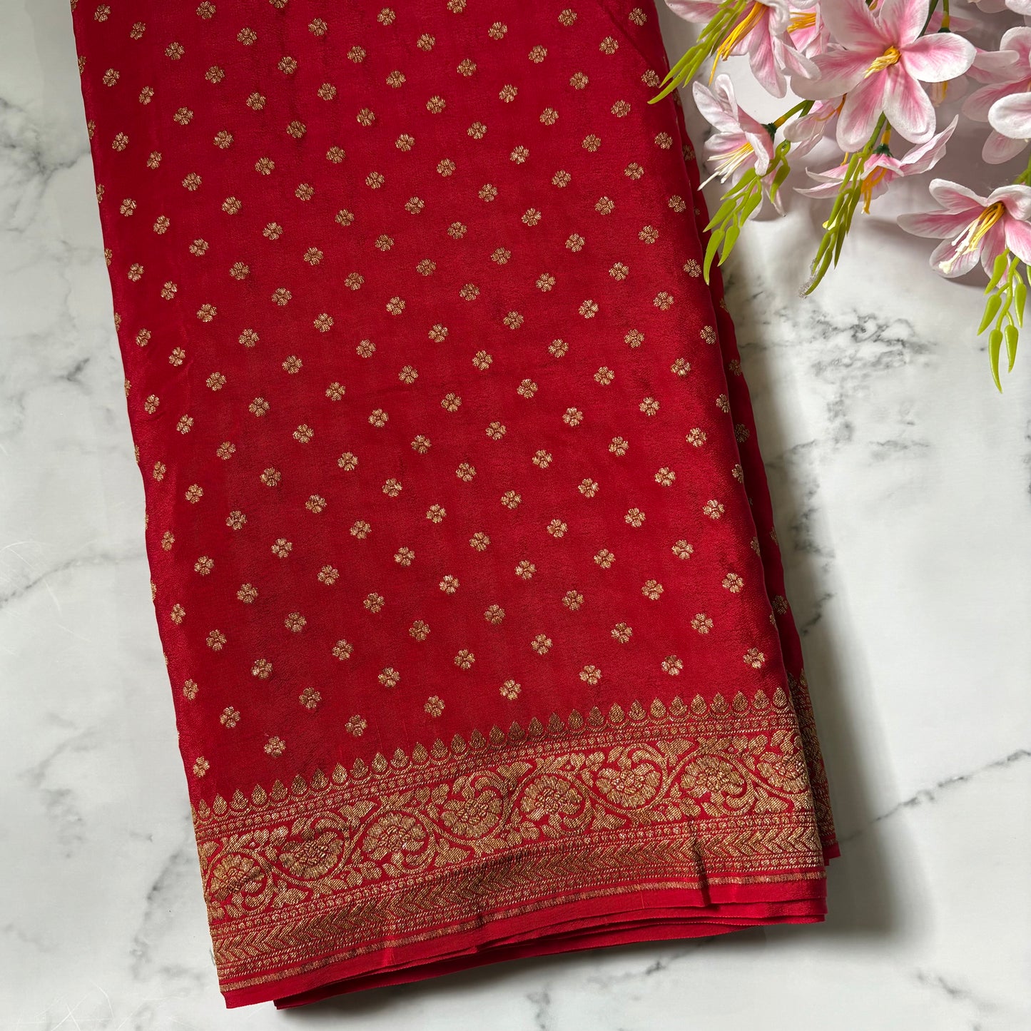 Red Banarasi Pure Crepe Saree