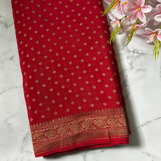 Red Banarasi Pure Crepe Saree