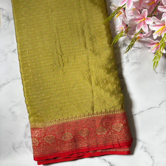 Pista Green Banarasi Pure Crepe Saree