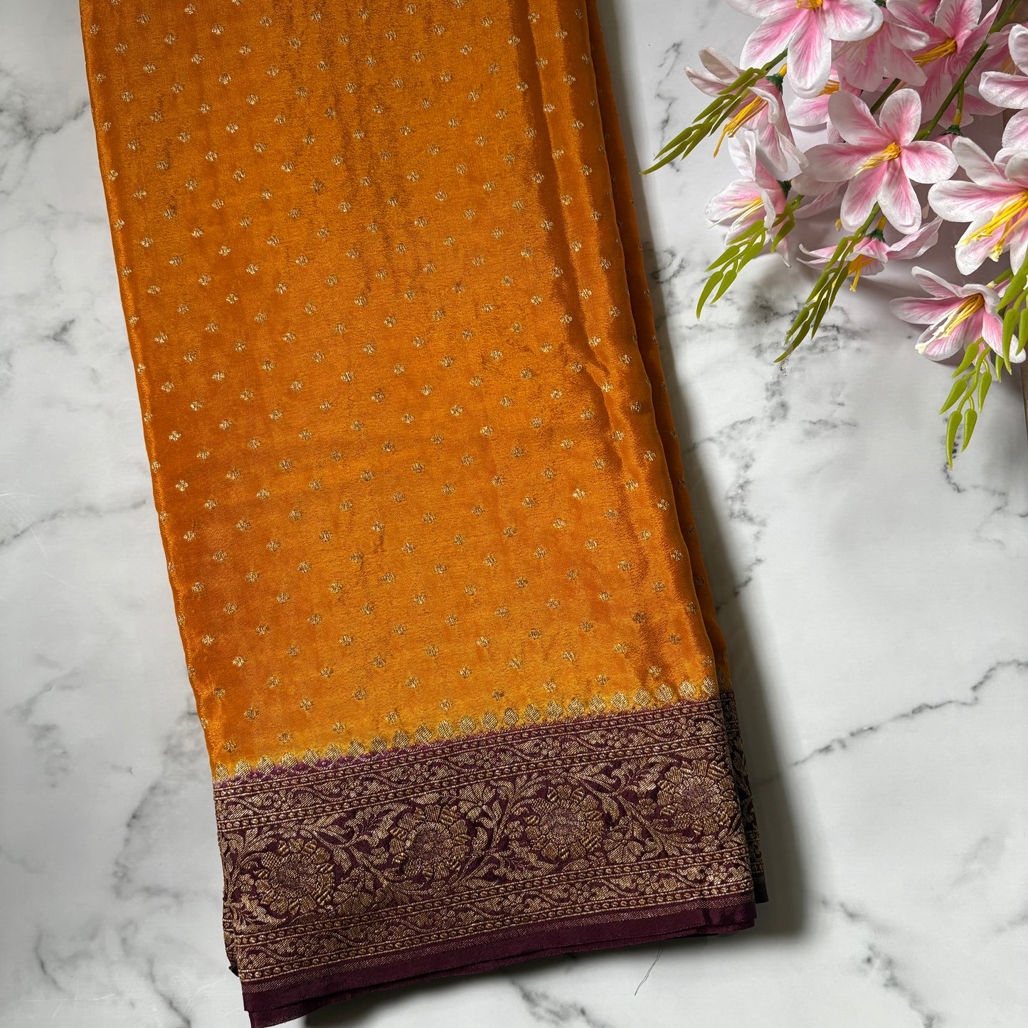 Mustard Yellow Banarasi Pure Crepe Saree