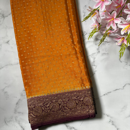 Mustard Yellow Banarasi Pure Crepe Saree
