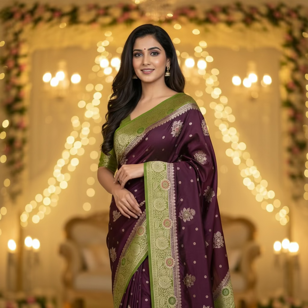 Burgandy Semi Crepe Banarasi Saree