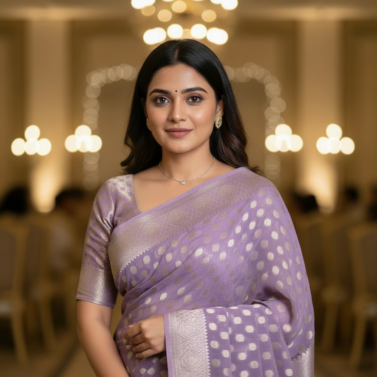 Lavender Semi Khaddi Georgette Saree
