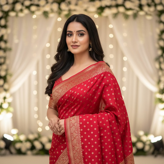 Red Banarasi Pure Crepe Saree