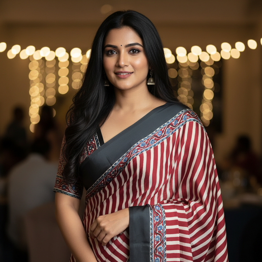 Striped Satin Crepe Saree