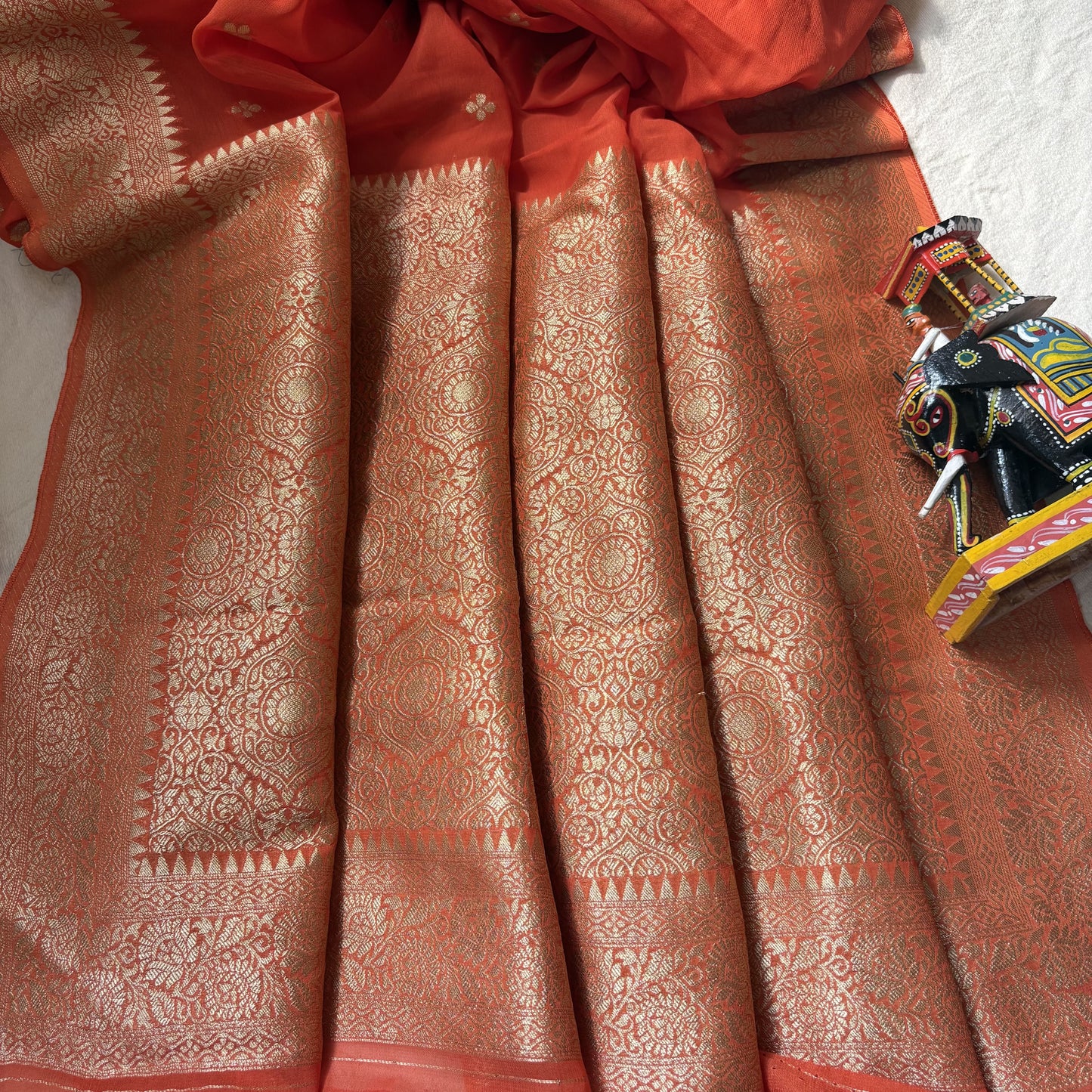 Orange Semi Khaddi Georgette Saree