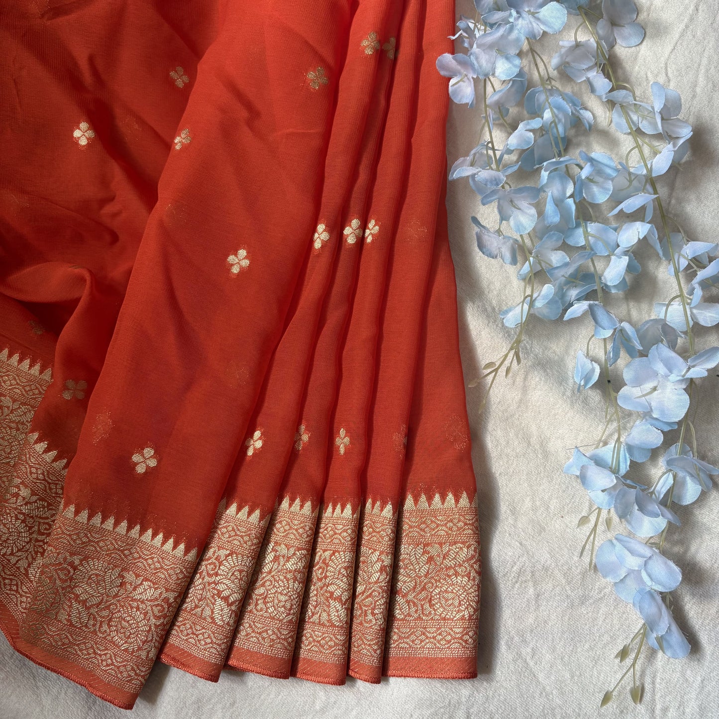 Orange Semi Khaddi Georgette Saree