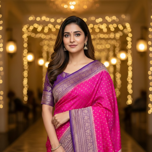 Pink Banarasi Pure Crepe Saree