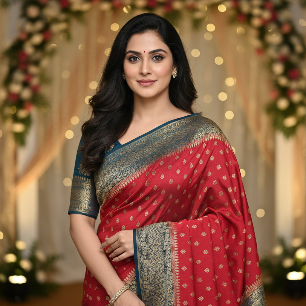 Red Banarasi Pure Crepe Saree