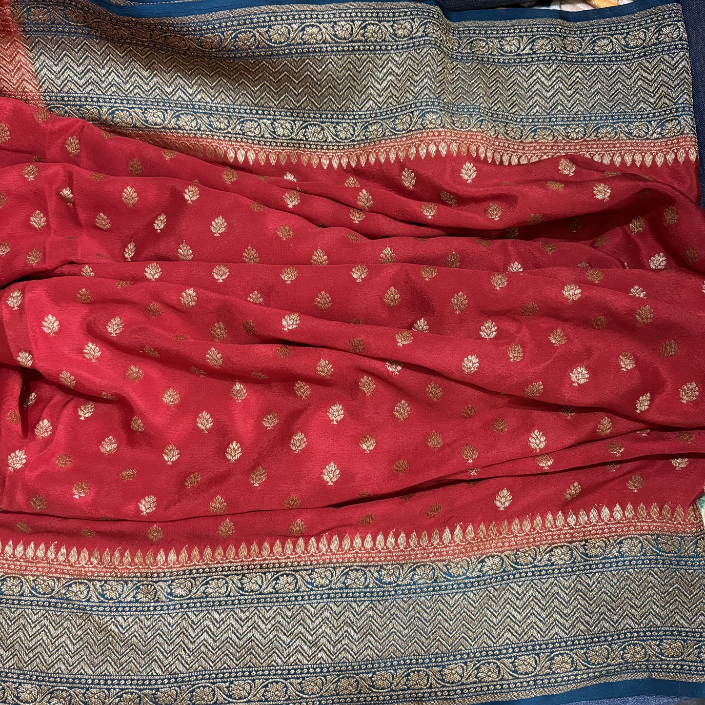 Red Banarasi Pure Crepe Saree