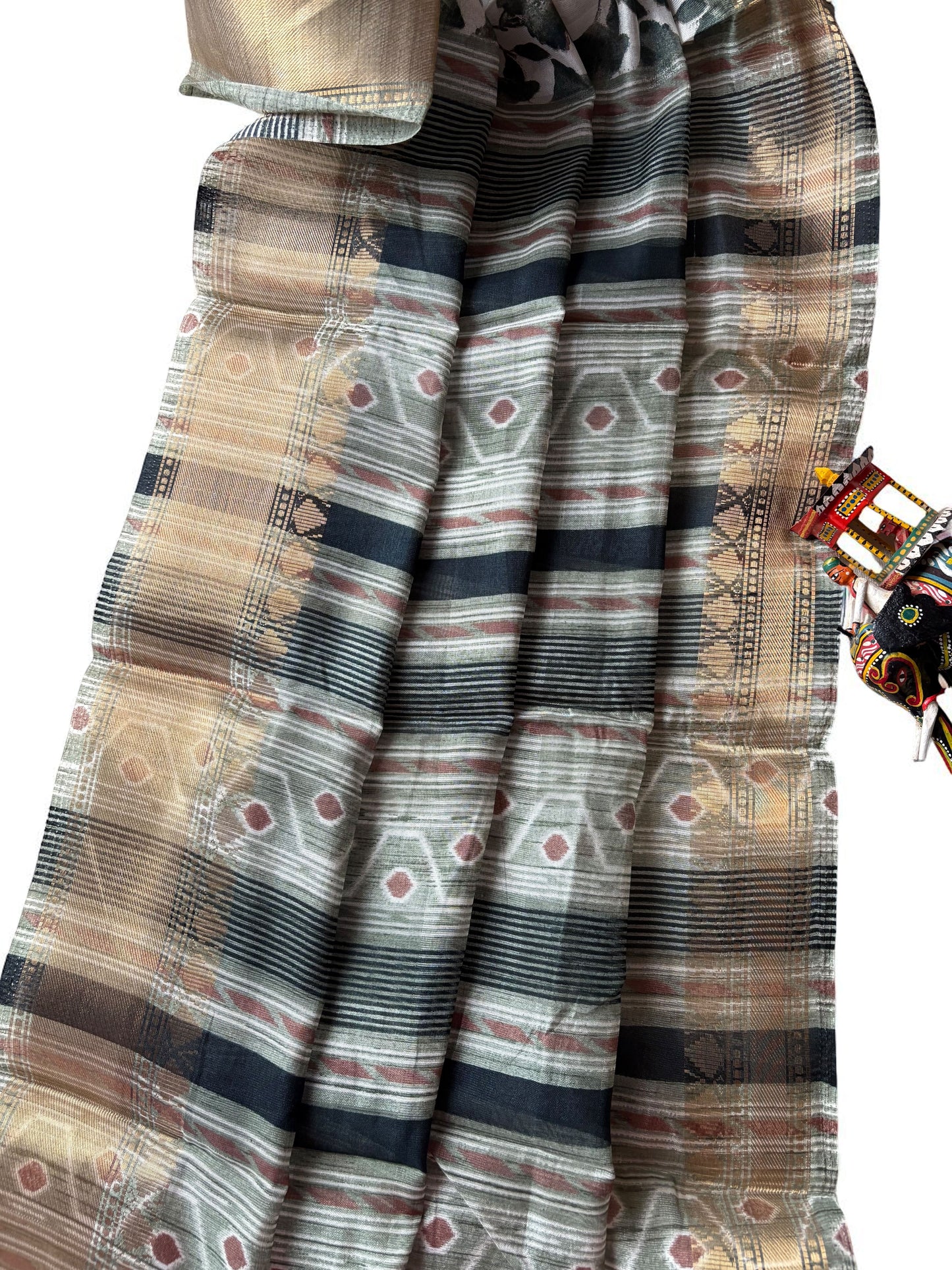 White-Green Printed Cotton Saree