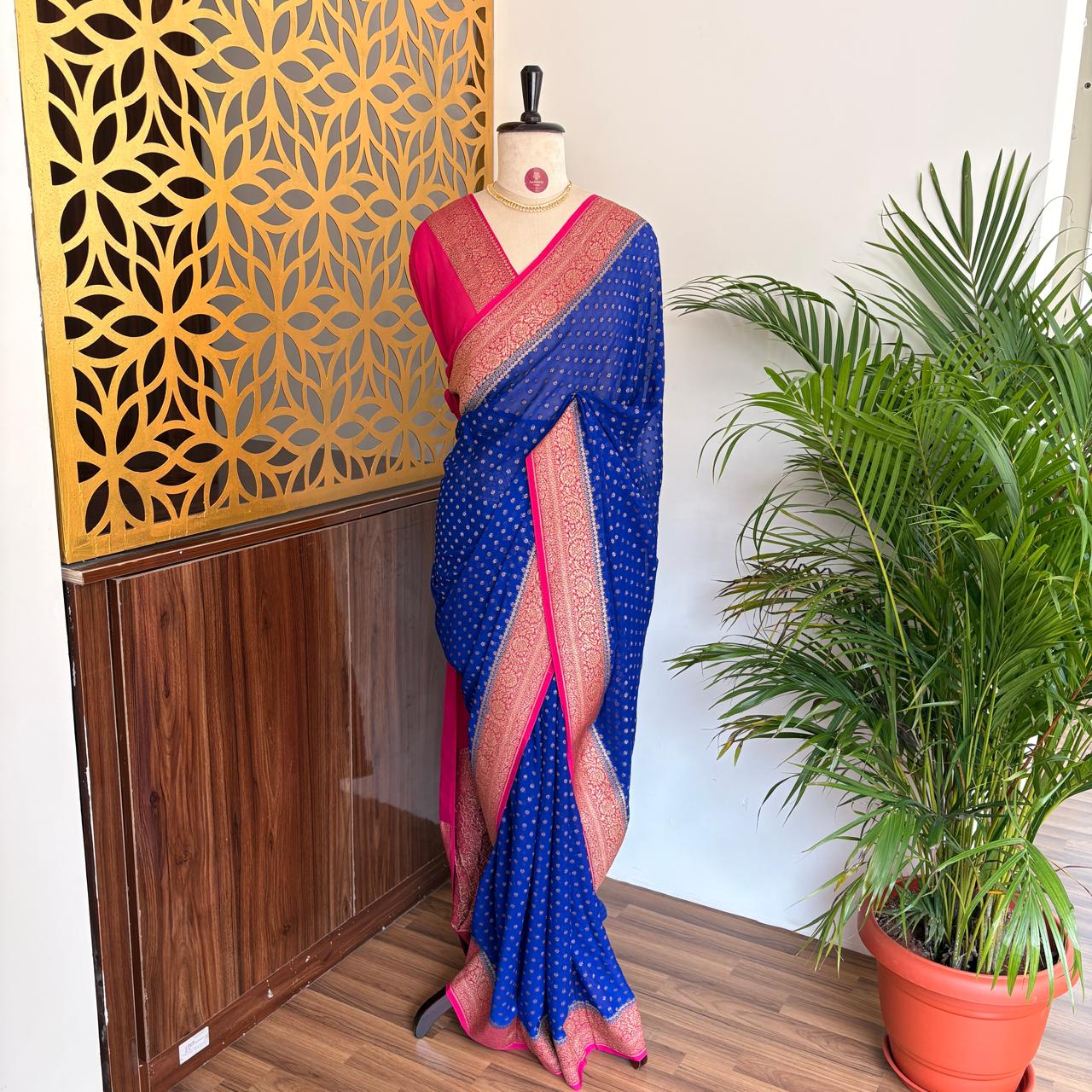 Blue Pure Khaddi Georgette Banarasi Saree