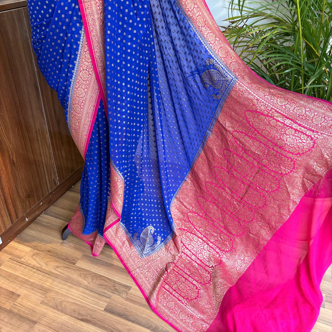 Blue Pure Khaddi Georgette Banarasi Saree
