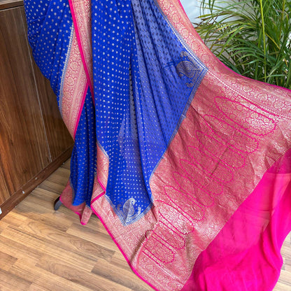 Blue Pure Khaddi Georgette Banarasi Saree