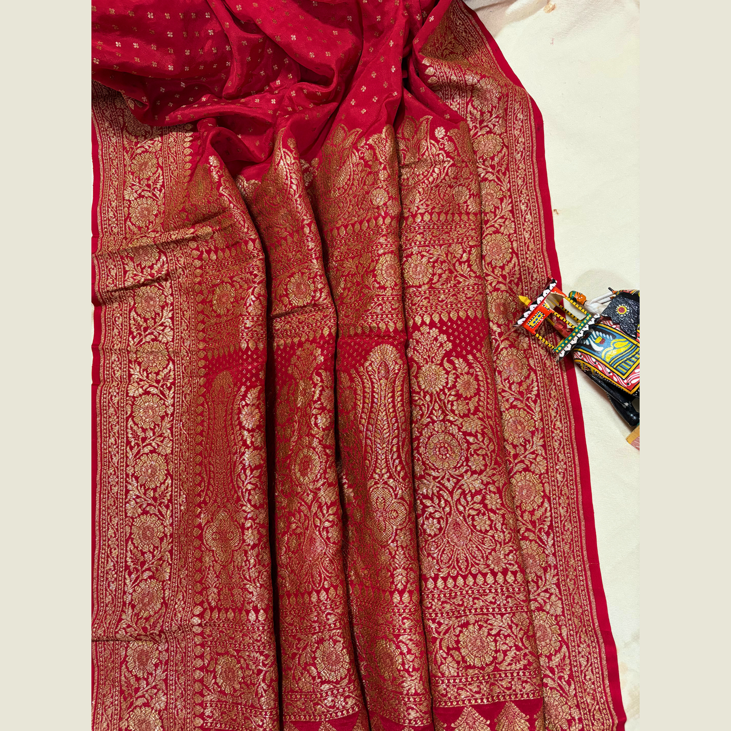 Red Banarasi Pure Crepe Saree